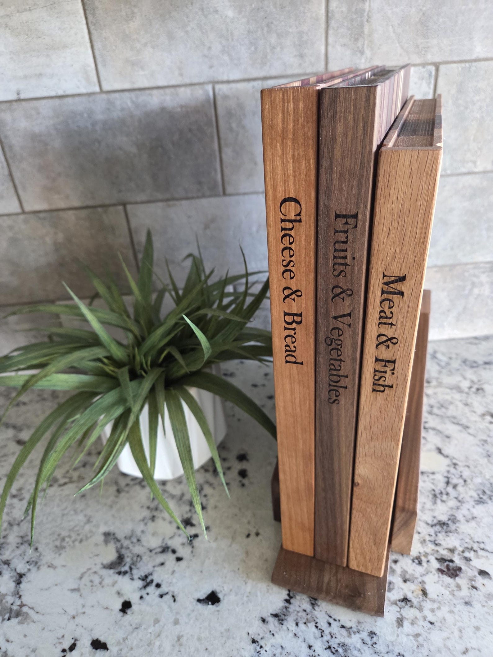 Custom Book Cutting Boards with Caddy: Wood Kitchen Decor, Cheese Board Set - Standard Spine