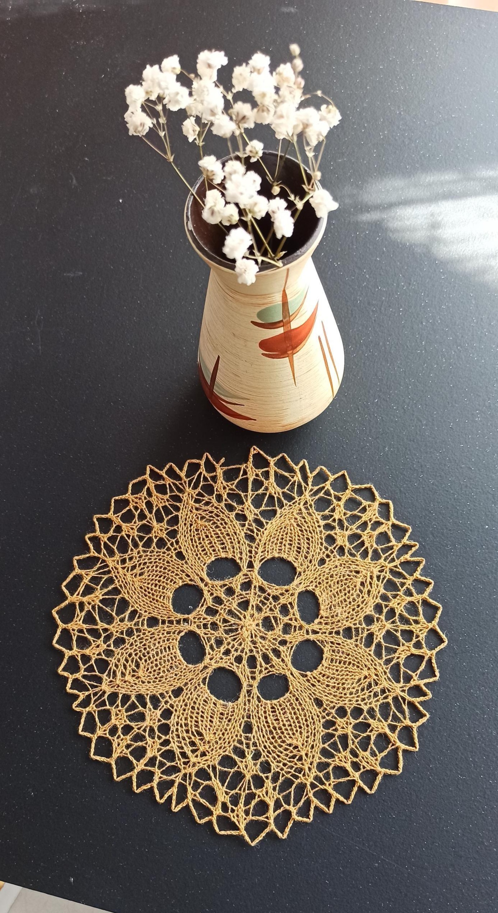 Handmade Gold Crochet Doily, Fine Cotton Lace Mat, Boho Table Decor, 7 ...