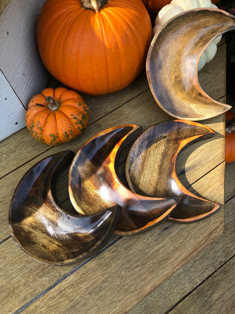 Crescent Moon Hand Carved Wood Bowl, Moon Tray, Crescent Moon Bowl