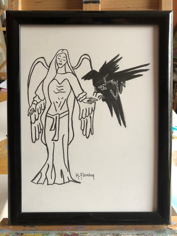 Temptation Tattoo Birds Angel Black Light Dark Good Evil Sketc Etsy