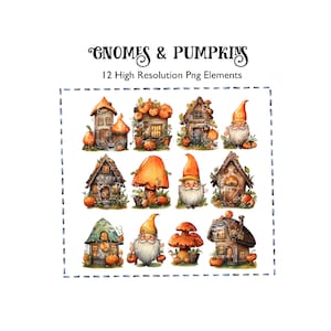 Adorable Fall-Themed Gnome and Pumpkin House Clip Art for Personal and Commercial Use
