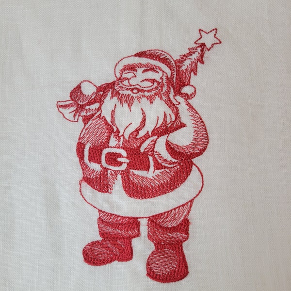 Serviette d'invité blanche en coton et lin brodée, torchon en toile rouge Santa