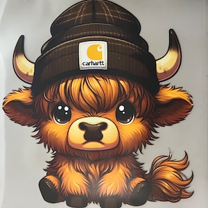 DTF Ready to Press Highland Cow Beanie Transfer Only