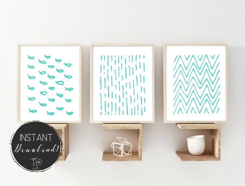 Teal Abstract Bathroom Wall Decor Abstract Nursery Prints Etsy