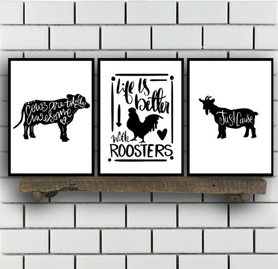 Farmhouse Kitchen Prints Printable Kitchen Decor With Cow - Etsy