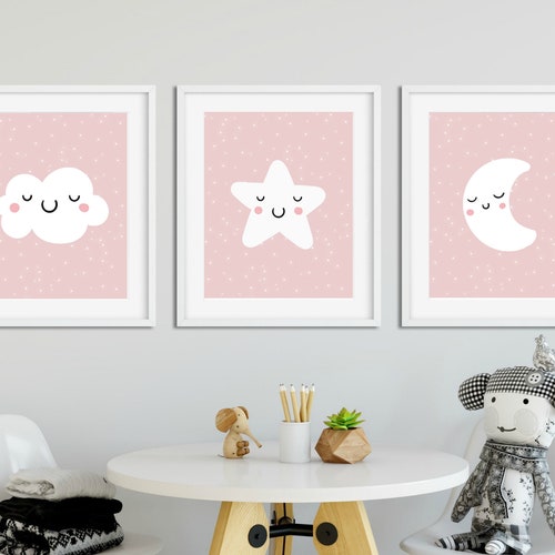 Cloud Nursery Wall Art Moon Cloud Stars Nursery Decor Prints - Etsy