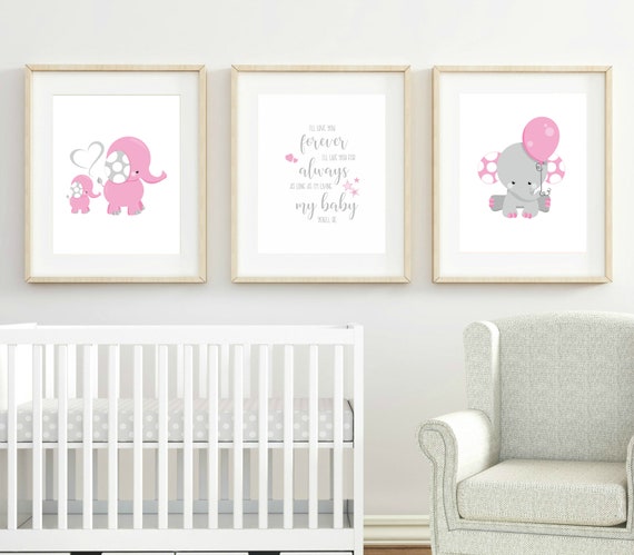 pink and gray elephant nursery