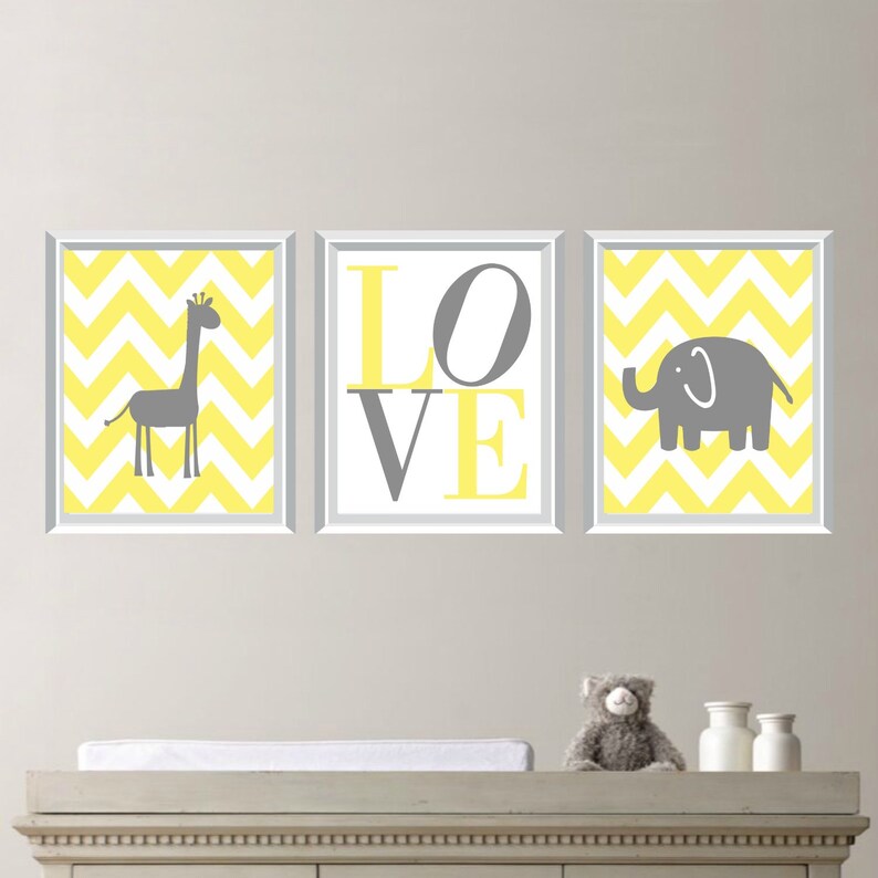 Elephant Yellow And Grey Nursery Decor Prints Grey Yellow Etsy