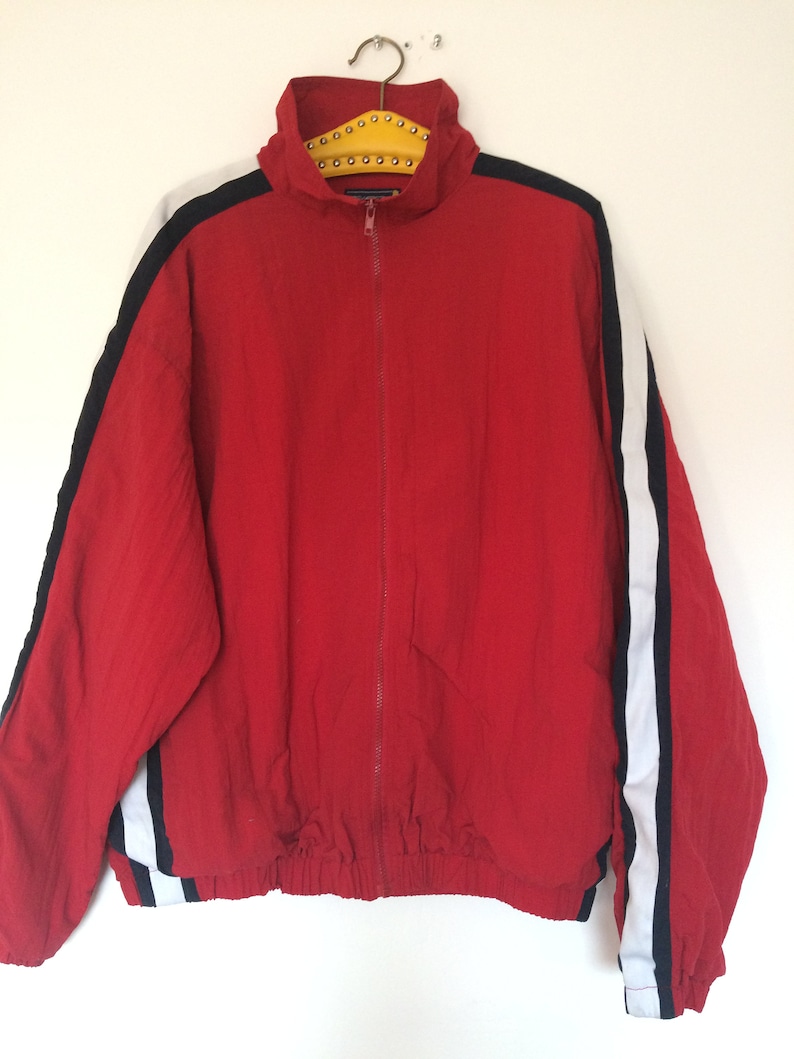 Vintage red windbreaker 90s windbreaker 90s clothing XL | Etsy