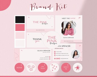 Kit de marca Pink Boutique, kit de marca de moda, diseño editable de Canva, marca de moda, diseño de marca Canva, kit de marca, kit de Shopify