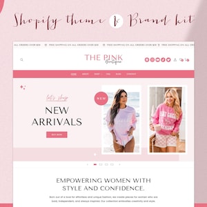Shopify Theme, Pink Boutique Shopify Theme with Branding Kit, Fashion Shopify Theme, Pink Shopify Template, Canva Banners, Shopify Website