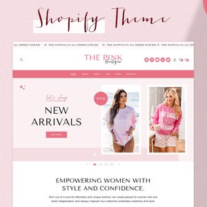 Shopify Theme, Pink Boutique, Fashion Shopify Template, Editable Canva Banners, Shopify Website Design, Pink Shopify Theme, Shopify 2.0