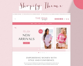 Tema de Shopify, Pink Boutique, plantilla de Shopify de moda, banners editables de Canva, diseño de sitios web de Shopify, tema de Shopify de color rosa, Shopify 2.0