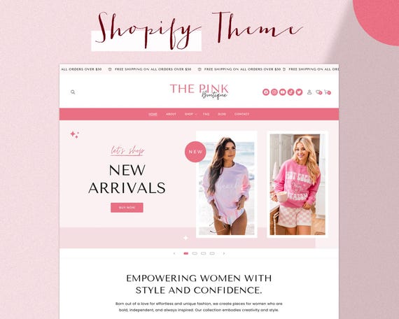 Shopify Theme, Pink Boutique, Fashion Shopify Template, Editable Canva Banners, Shopify Website Design, Pink Shopify Theme, Shopify 2.0