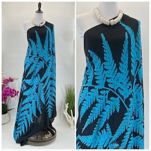 Black Turquoise Palapalai HawaiianFern MAXI SARONG Kīkepa Pareo Beach Wrap Skirt