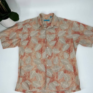 Vintage Hawaiian Aloha Shirt Tori Richards Mens XL Tan/Gray/Red