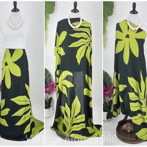 Black/Green Tiare&#39; Tropical SARONG Kīkepa Pareo  Beach Wrap Skirt Summer Scarf