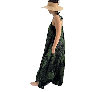 Pōʻalima Green Black Monstera Tropical Boho Wide Leg Beach Romper