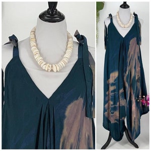 Pōʻalima Romper  Green/Teal/Blue/Gray/Coral V Neck Shoulder TIe Wide Leg Romper