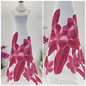 Pink/White Hibiscus Plumeria SARONG Batik Hand Painted Pareo Beach Wrap Skirt