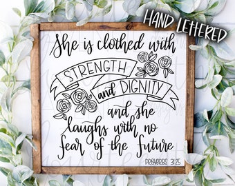 Scripture illustration Inspiring lifestyle illustration 8x10 print She is clothed with strength and dignity Proverbs 31 Quote