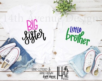 Big Sister Little Brother SVG, cut file, hand lettered, Big Sister SVG, Little Brother SVG, png, dxf, svg, clip art, cricut, Big Sis Lil Bro