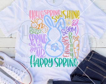 Spring PNG for Sublimation Design / Hello Spring SVG / Spring Typography / Spring Word Art / Hand Lettered