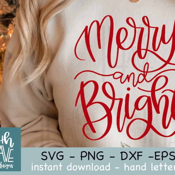 Merry and Bright SVG cut file, Merry and Bright PNG, Christmas SVG, svg, png, dxf, Uses - cut file, overlay, clip art, sublimation