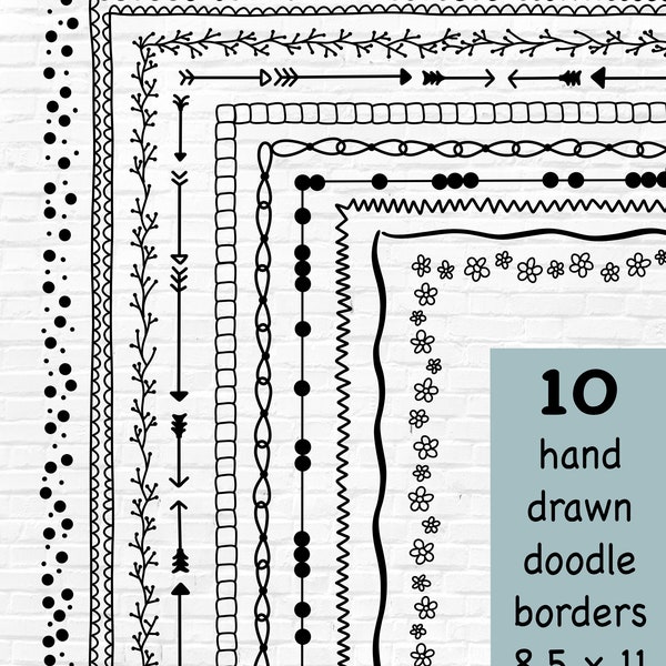 Hand drawn doodle frame PNG bundle, digital paper crafts, hand drawn border illustrations, frame overlays, border overlays, border clip art