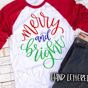 Merry and Bright SVG, Christmas SVG, png, dxf, clip art, Christmas Text Overlay, Cut File, Sublimation