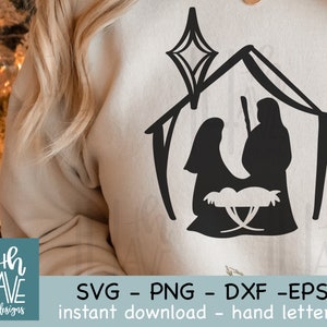 Nativity SVG, Manger SVG, Hand Lettered and Hand Drawn, Christmas Text Overlay, png, dxf, clipart, Baby Jesus