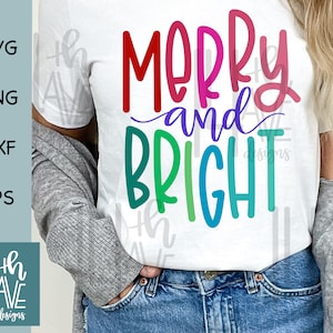 Merry and Bright SVG, Christmas SVG, png, dxf, eps, clip art Merry and Bright PNG, Cut File, Sublimation Design