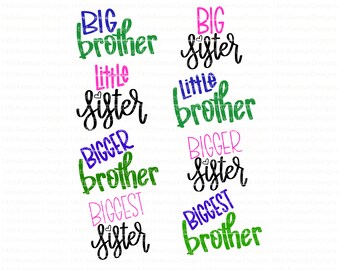 Puede incluir: Ocho títulos de hermanos diferentes en texto negro con contornos coloridos. Los títulos son "Hermano mayor", "Hermana mayor", "Hermana menor", "Hermano menor", "Hermano mayor", "Hermana mayor", "Hermana mayor" y "Hermano mayor".