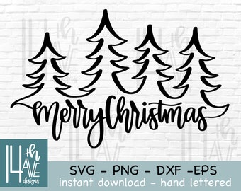 Merry Christmas SVG, Christmas Tree Cut File, Hand Lettered, Christmas Text Overlay, svg, png, dxf, clip art, eps