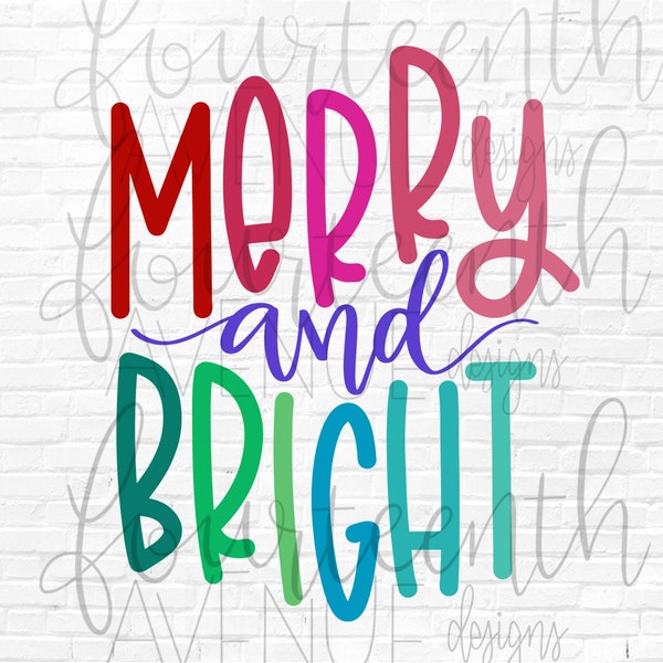 Merry and Bright PNG Sublimation Design, Christmas PNG, clip art, overlay, Merry and Bright PNG