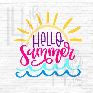 Hallo Sommer SVG mit Sonne und Welle Detail, Summertime geschnitten Datei, Svg, Png, Dxf, ClipArt, geschnittene Datei, Sommer PNG für Sublimation