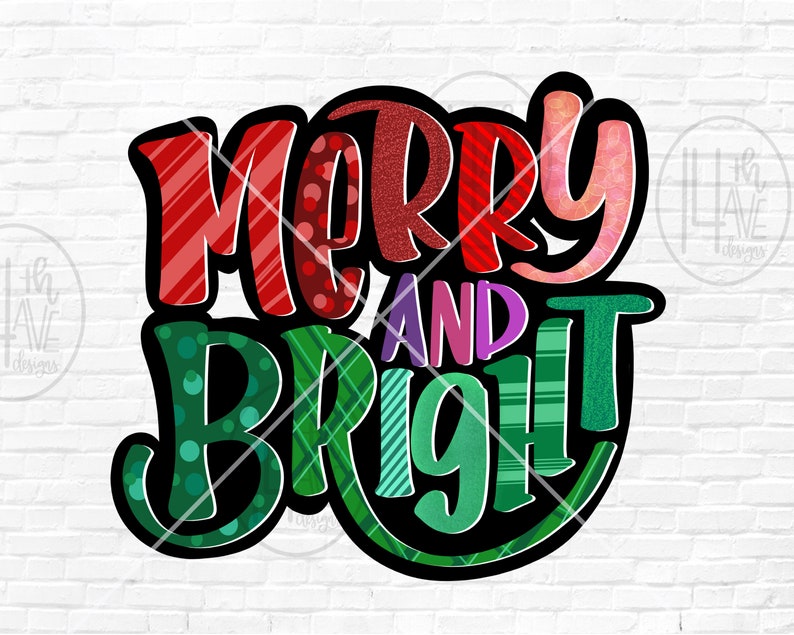 Download Merry and Bright PNG Sublimation Design Christmas PNG Hand ...