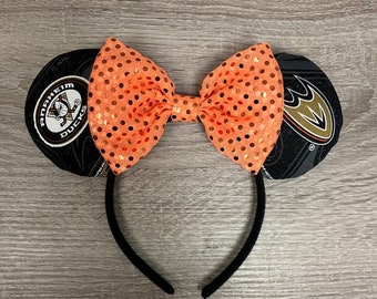 Disney NHL Anaheim Ducks Orange Bow Ear Headband with Character Medallion Anaheim Ducks Day Ears – Minnie Ear Collectors main image 4