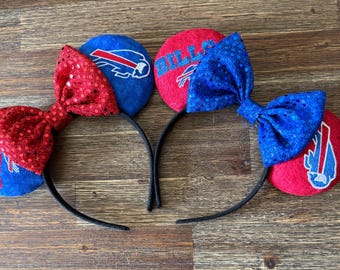 Buffalo Bills-inspirerade broderade Musse Pigg-öron