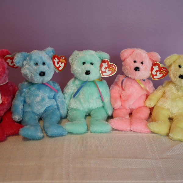 Ty Beanie Baby Set of 5 Bears: Sherbet Color Bears