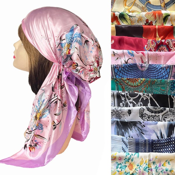 Soft luxurious silky pre-tied hair scarf, cool feel. Floral varieties, stylish head wrap for women. Chemo Cancer Patients. Nurse bouffant.