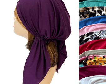 Vibrant stretch-pre-tied headscarf. Bandana. Luxuriously soft, solid colors, chemo head cover. Nurses' headwear, made in the USA