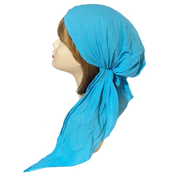 Solid colors, cotton pre-tied  head wrap. Nurse head wear. Tichel head cover. Chemo cap. Bandana slip on headscarf. Alopecia. Women scarf.