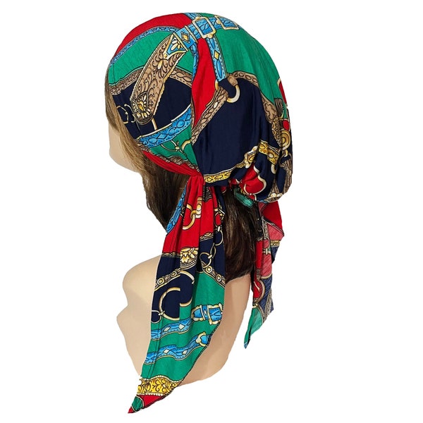 Timeless elegance, multi color pre-tied head wrap, beautiful array of patterns. Hair scarf for women. Tichel head covering. Hair loss.