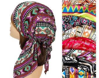 Aztec print pre tied headcover fashion design head wear accessories chemo cap bandana head scarf