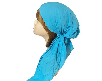 Solid colors, cotton pre-tied  head wrap. Nurse head wear. Tichel head cover. Chemo cap. Bandana slip on headscarf. Alopecia. Women scarf.