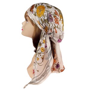 Soft luxurious silky pre-tied hair scarf floral head wear cap stylish head wrap for women summer headscarf