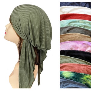 Ribbed Pre-tied Hair Wrap head scarf Head Cover rayon jersey kopftuch Chemo Cap headcover head scarf