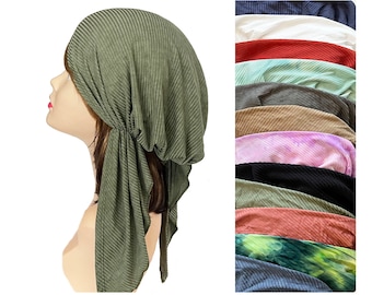 Ribbed Pre-tied Hair Wrap bandana vibrant head scarf Head Cover rayon jersey kopftuch Chemo Cap