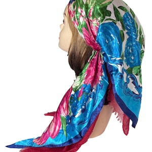 Soft Lined silky long tail double layer gauze fringed headscarf headwrap pre-tied bandana hair cover chemo cap hair loss Tichel